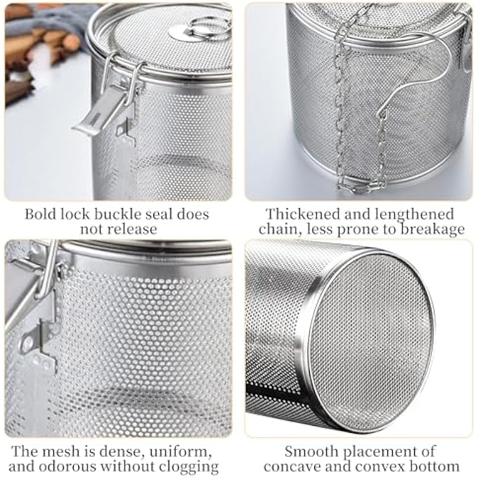 ريحني مصفاة توابل من الفولاذ المقاوم للصدأ للشاي، مصفاة لفصل توابل الحساء، كرة أعشاب شبكية فائقة الدقة مع سلسلة لتحضير أوراق الشاي والتوابل البحرية - Image 3